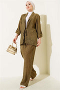 Double Breasted 2 Piece Set with Front Tie Khaki