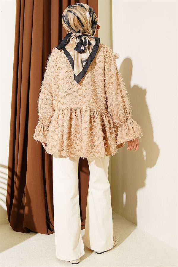 Beige Kimono with Tie-Front and Tassels