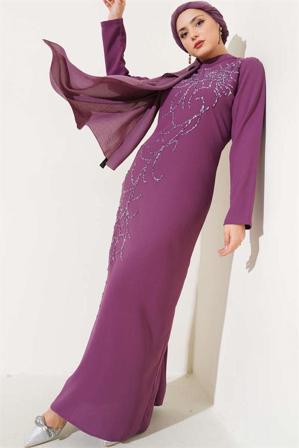 Plus Size Dress with Stones on the Front, Magenta