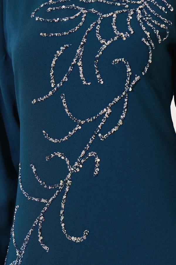 Plus Size Dress with Stones on the Front, Petrol