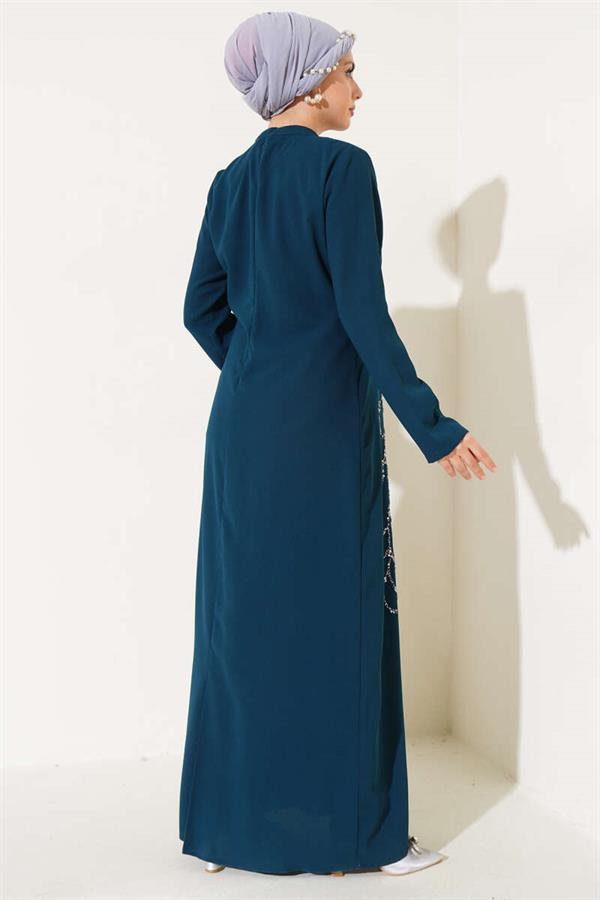 Plus Size Dress with Stones on the Front, Petrol