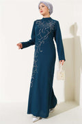 Plus Size Dress with Stones on the Front, Petrol