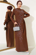 Plus Size Dress with Stones on the Front, Tan