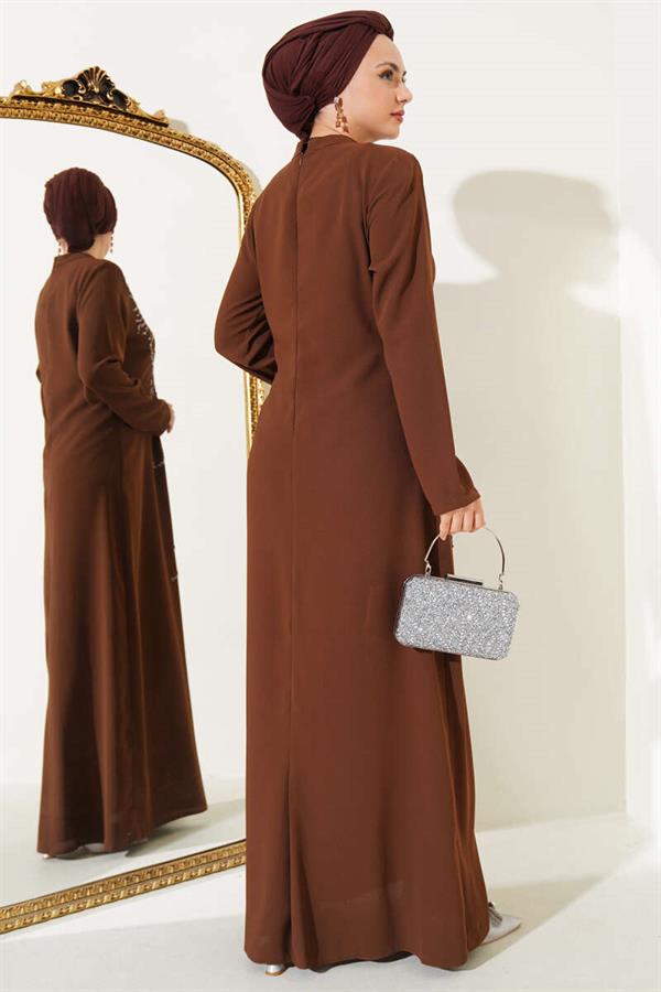 Plus Size Dress with Stones on the Front, Tan