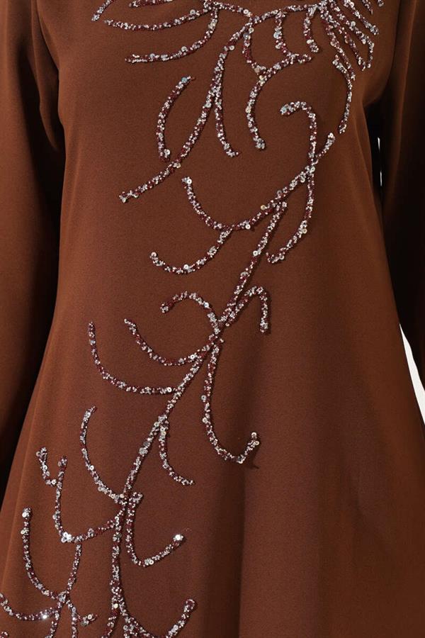 Plus Size Dress with Stones on the Front, Tan