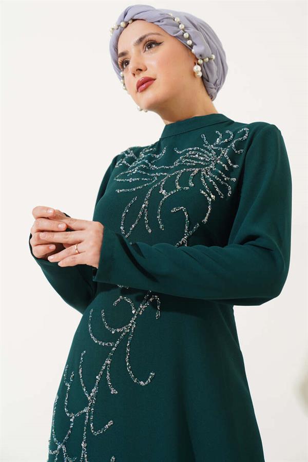 Plus Size Dress with Stones on the Front in Emerald