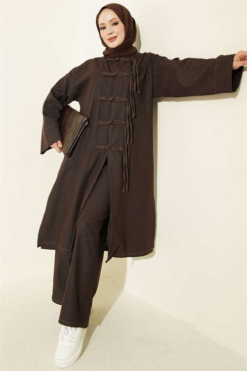 2 Piece Set with British Detail on the Front, Dark Brown