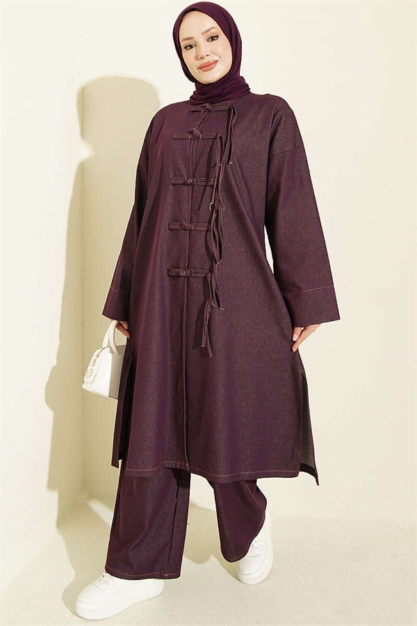 Front British Detail 2 Piece Set, Plum