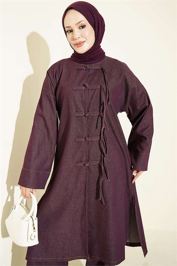 Front British Detail 2 Piece Set, Plum
