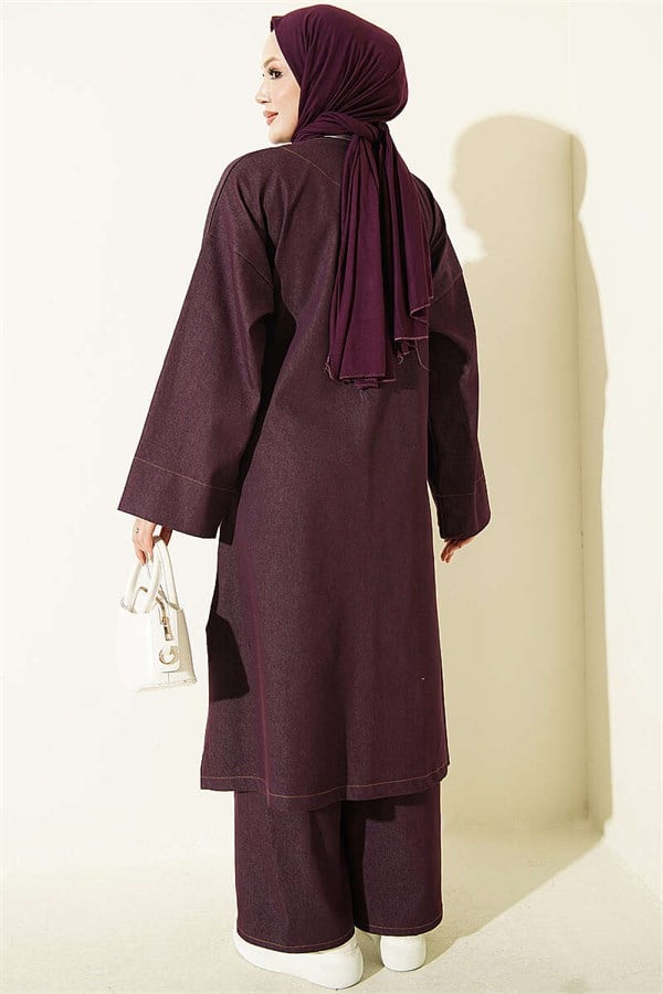 Front British Detail 2 Piece Set, Plum