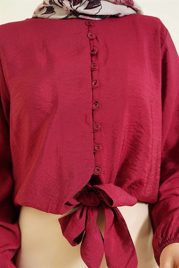 Front Button-Down Short Shirt, Burgundy