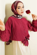 Front Button-Down Short Shirt, Burgundy