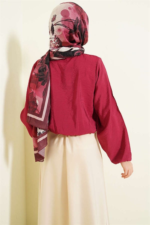 Front Button-Down Short Shirt, Burgundy