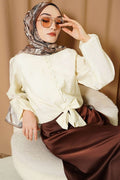 Front Button-Down Short Shirt, Cream