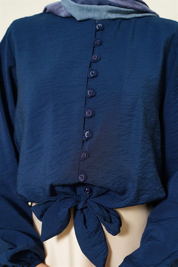 Navy Short Shirt with Button-Down Front (British Button Closure)