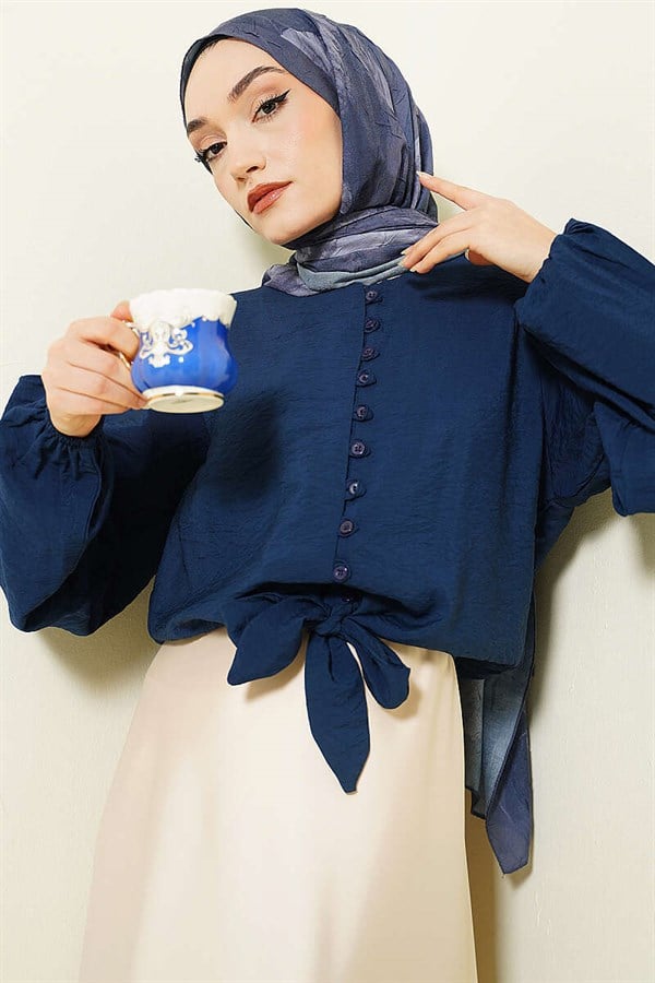Navy Short Shirt with Button-Down Front (British Button Closure)