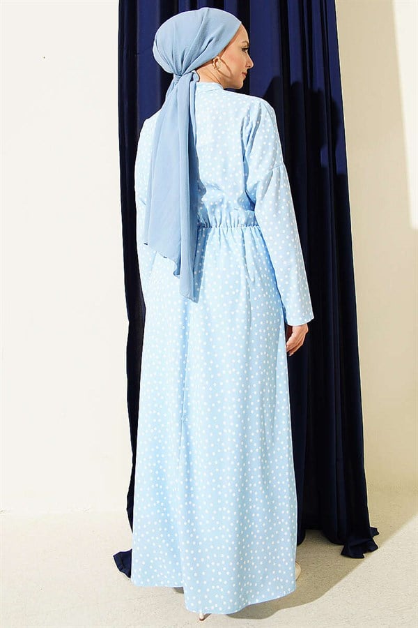 Polka Dot Dress with Gathered Front Detail, Blue