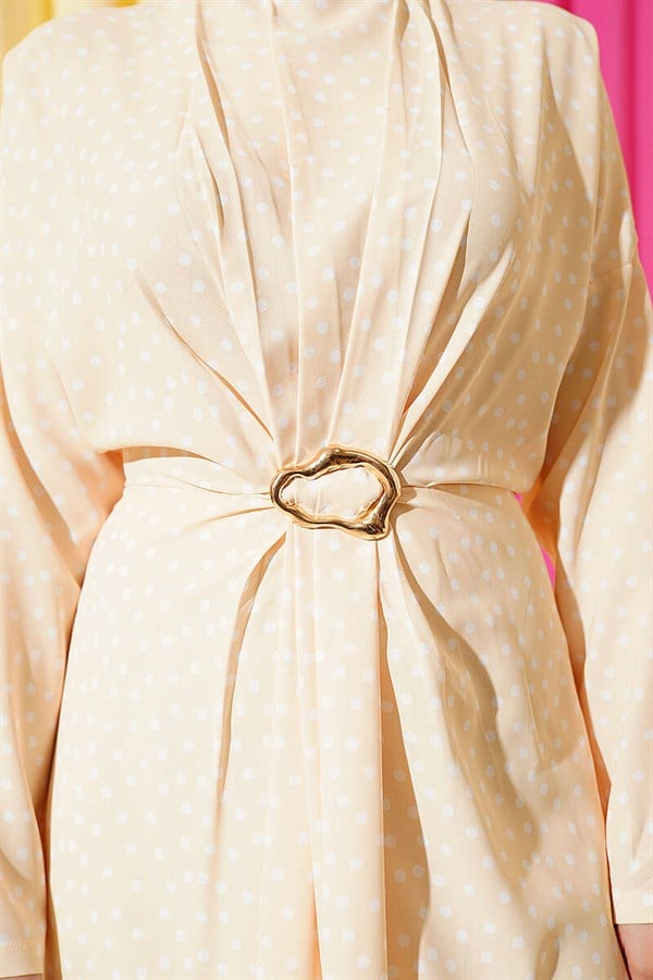 Yellow Polka Dot Dress with Gathered Front Detail