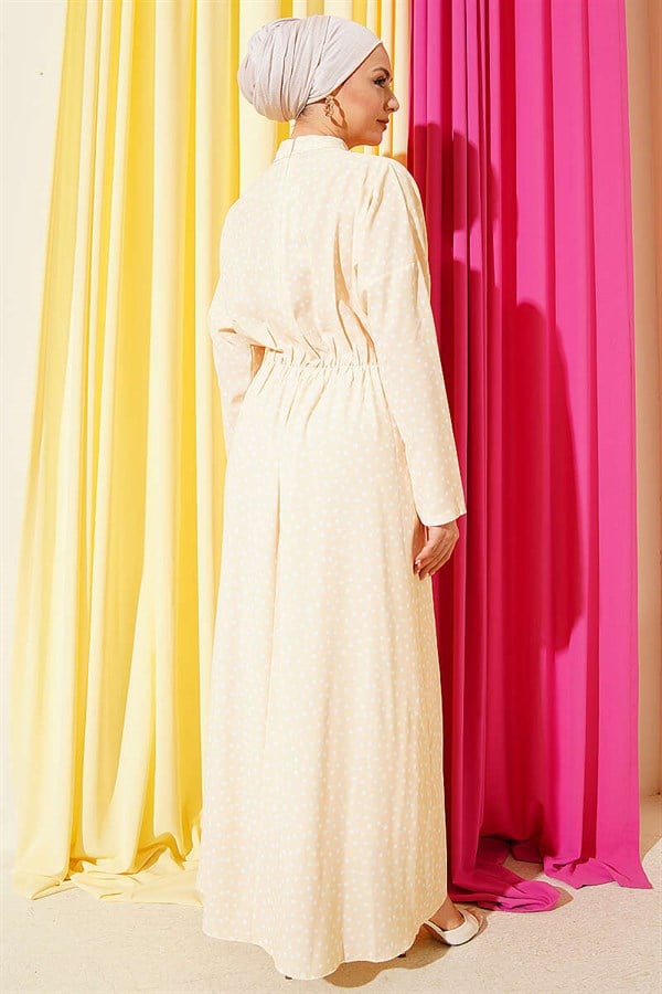 Yellow Polka Dot Dress with Gathered Front Detail