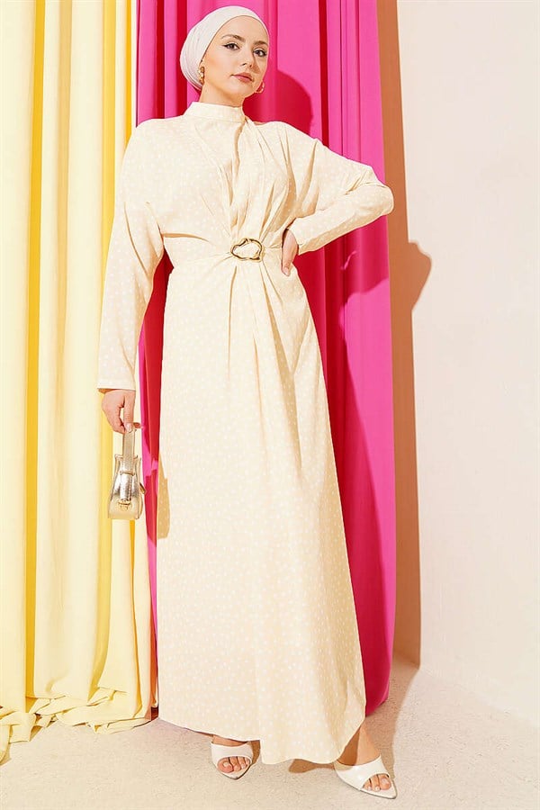 Yellow Polka Dot Dress with Gathered Front Detail