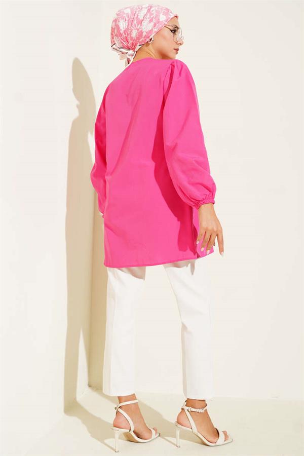Fuchsia Shirt with Drawstring and Lace Front