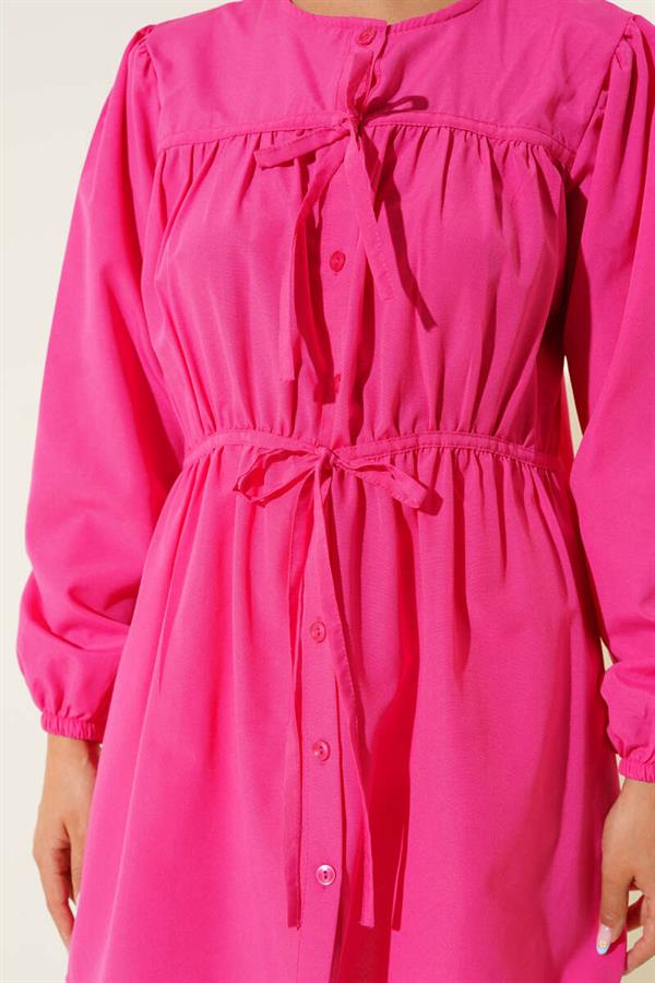 Fuchsia Shirt with Drawstring and Lace Front