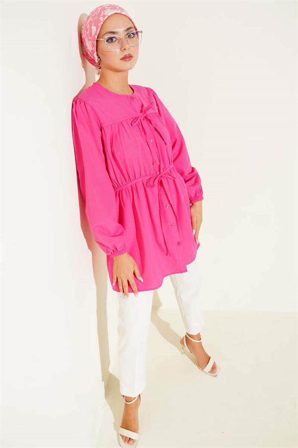Fuchsia Shirt with Drawstring and Lace Front