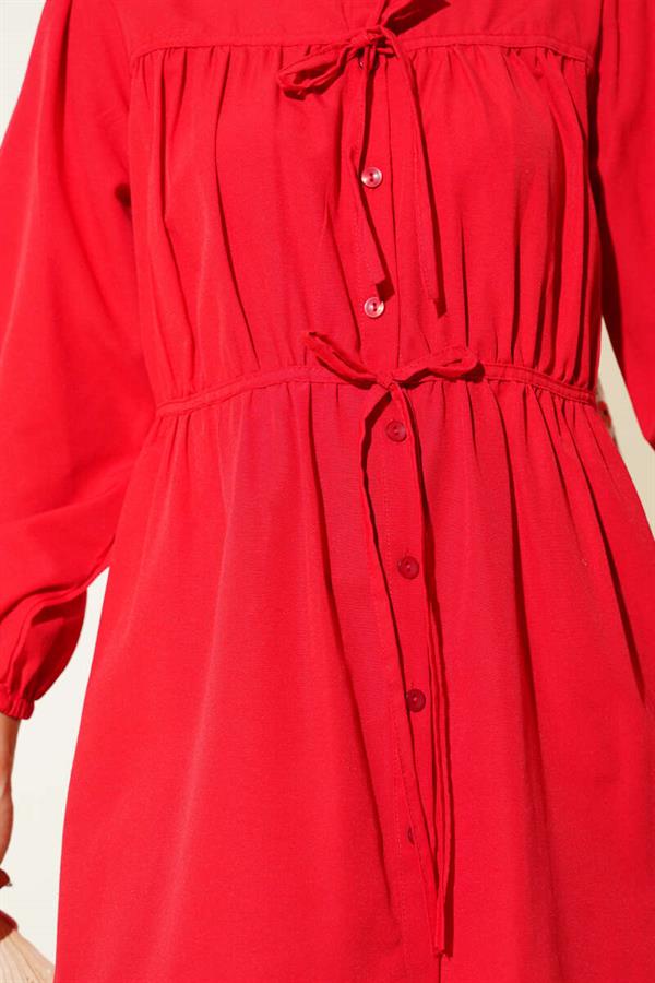 Red Shirt with Drawstring and Lace Front