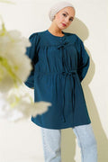 Shirred Lace-Up Front Shirt Petrol