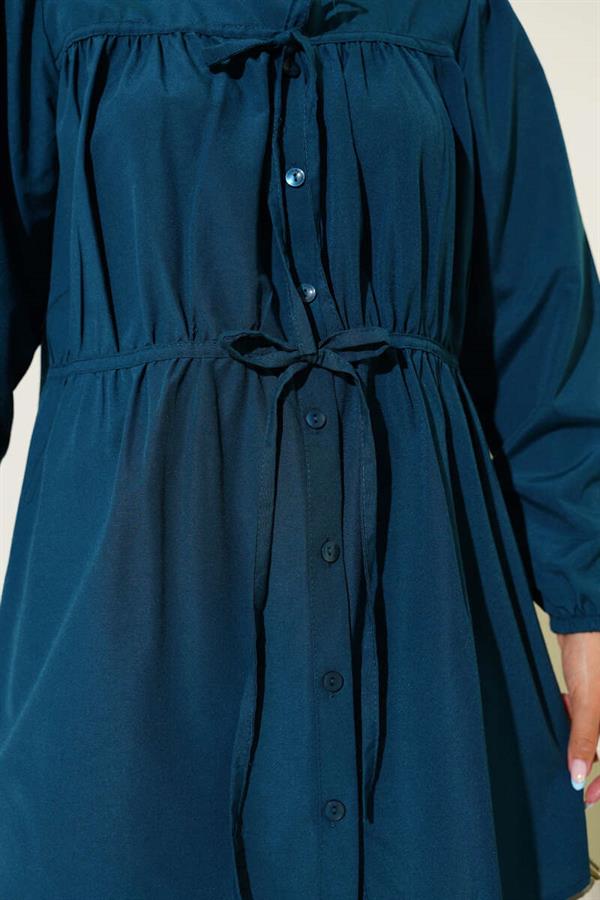Shirred Lace-Up Front Shirt Petrol