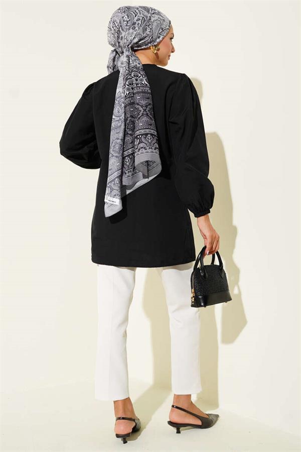 Black Shirt with Drawstring and Lace Front