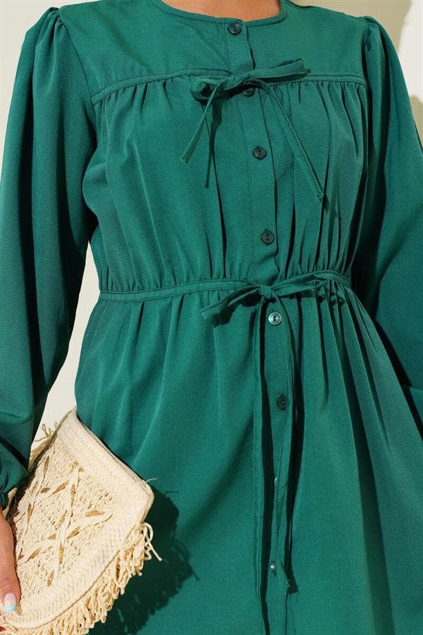 Green Shirt with Drawstring and Lace Front