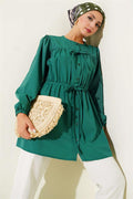 Green Shirt with Drawstring and Lace Front