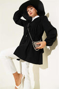 Kimono Black with Pleated Front and Elastic Wrists