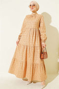Latte Floral Print Dress with Gathered Front