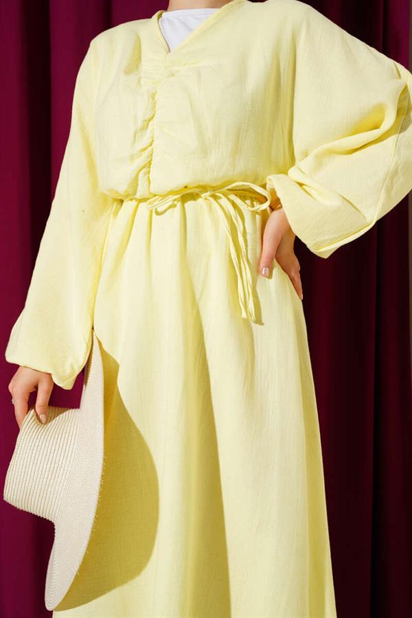 Lime Pleated Lace Front Dress