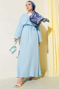 Blue Pleated Lace-Up Dress