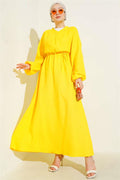 Yellow Pleated Lace-Up Dress