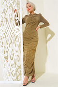 Front Pleated Glittery Dress Gold