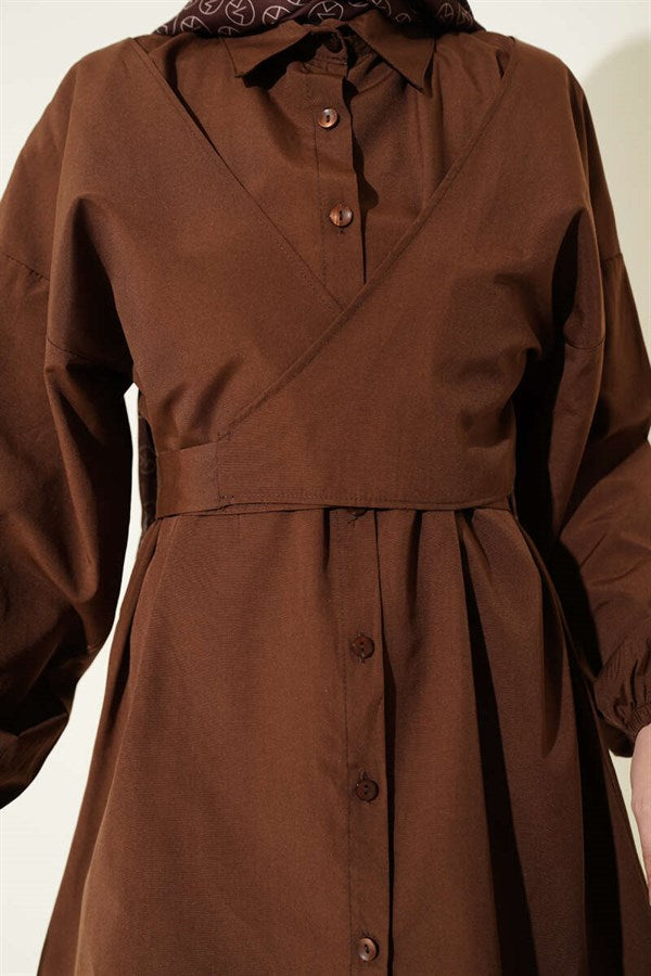 Front Cross-Tie Shirt, Brown