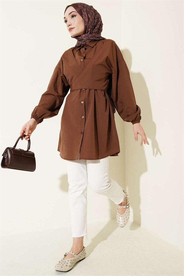 Front Cross-Tie Shirt, Brown