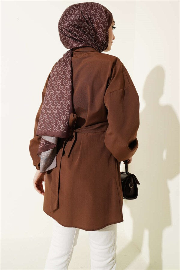 Front Cross-Tie Shirt, Brown