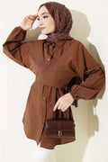 Front Cross-Tie Shirt, Brown
