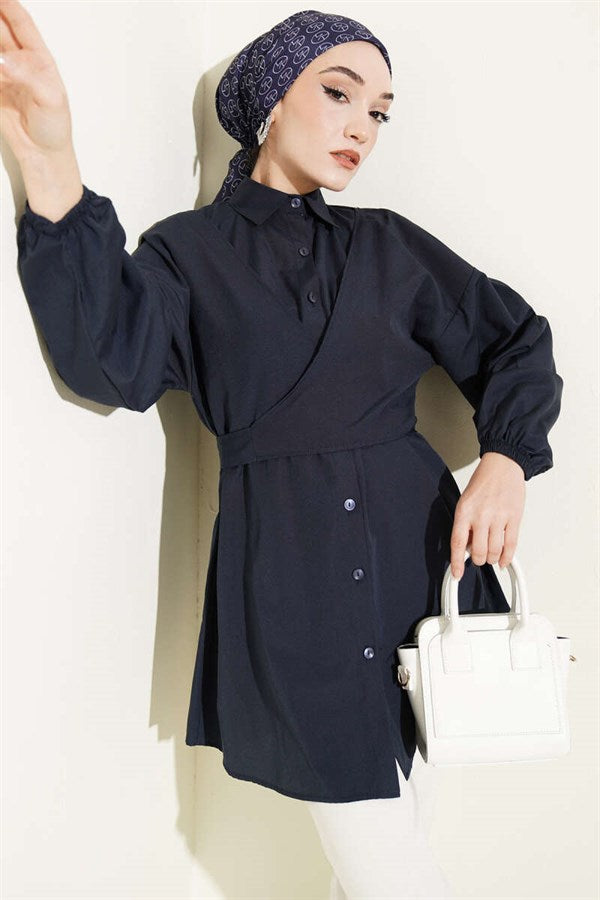 Navy Blue Cross-Front Shirt