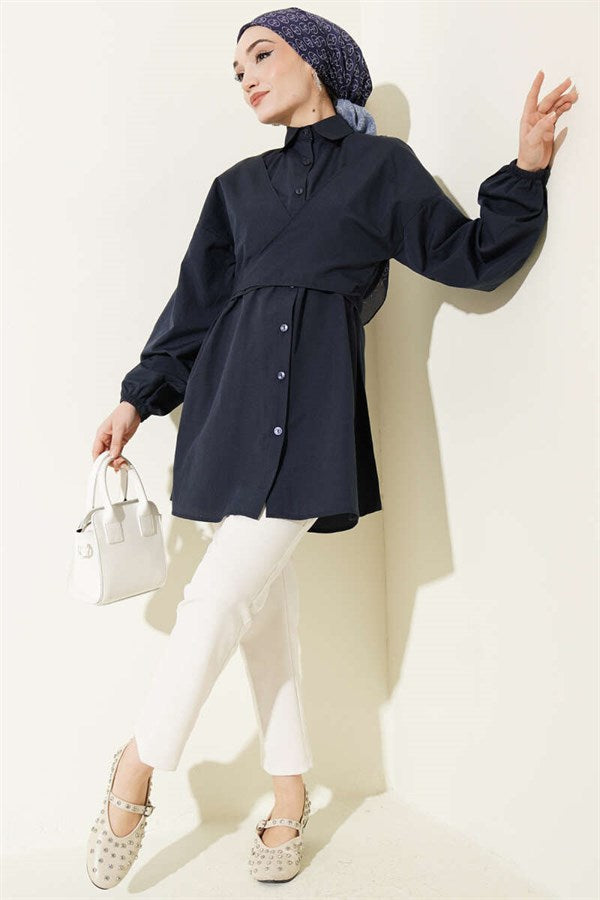 Navy Blue Cross-Front Shirt