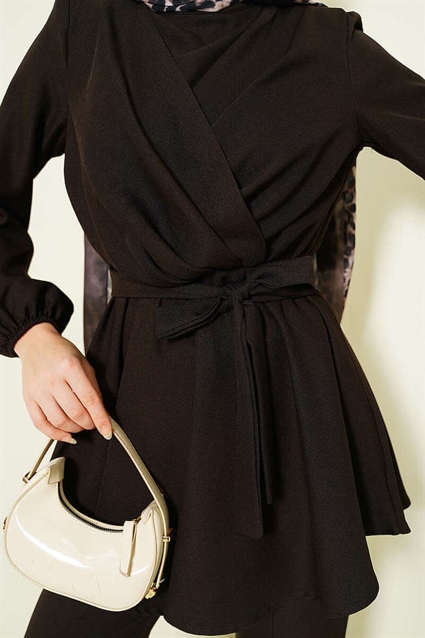 2 Piece Set with Cross Front Belt, Dark Brown