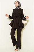2 Piece Set with Cross Front Belt, Dark Brown