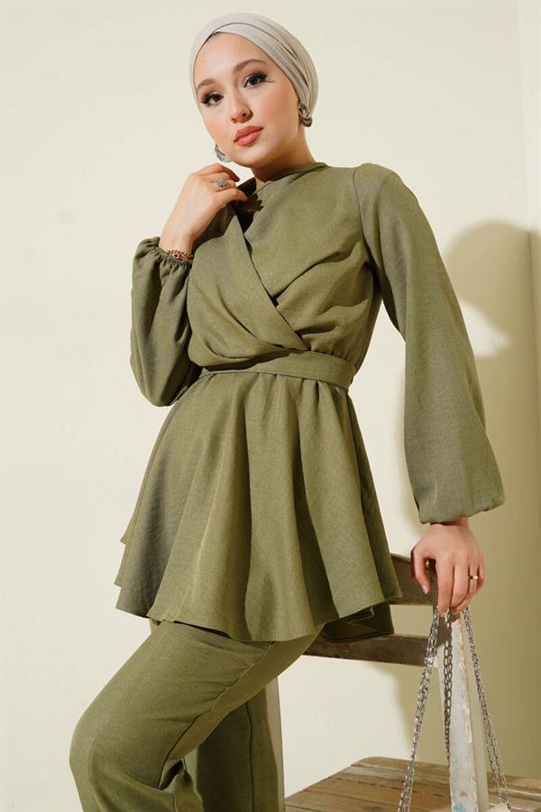 2 Piece Set with Cross Front Belt, Light Green
