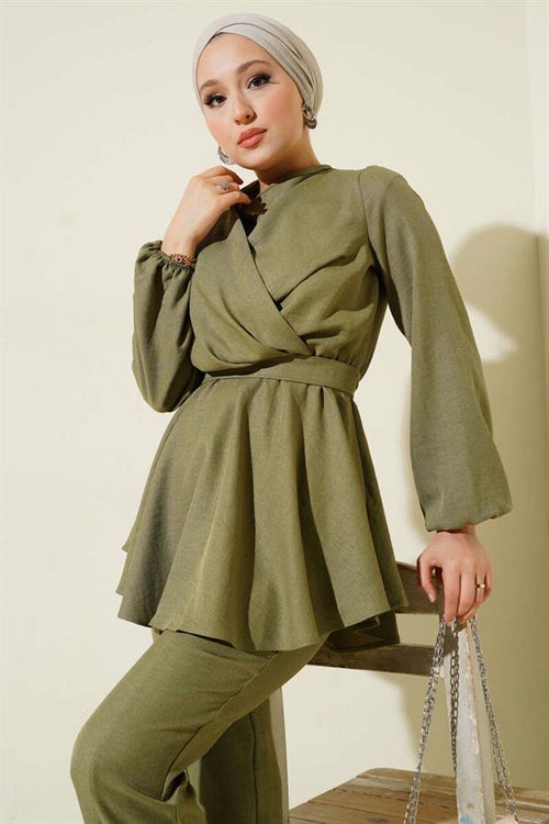 2 Piece Set with Cross Front Belt, Light Green