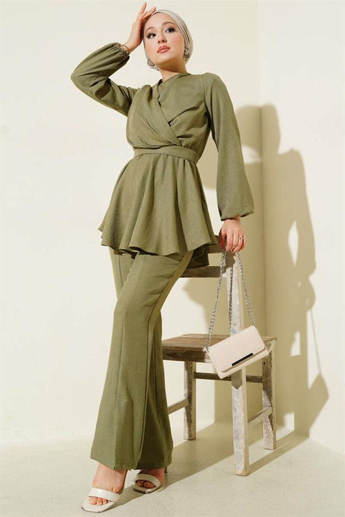 2 Piece Set with Cross Front Belt, Light Green